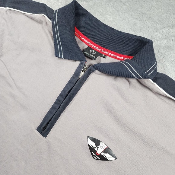 Mercedes-Benz Polo Shirt Mens XL Gray 1/4 Zip Formula One Racing Logo Motorsport